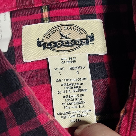 VTG EDDIE BAUER LEGENDS Men Large Red Black Plaid Cotton Button Outdoor Shirt - Picture 4 of 16